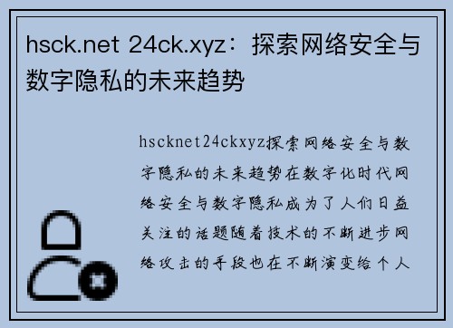 hsck.net 24ck.xyz：探索网络安全与数字隐私的未来趋势