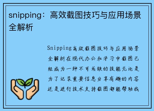 snipping：高效截图技巧与应用场景全解析